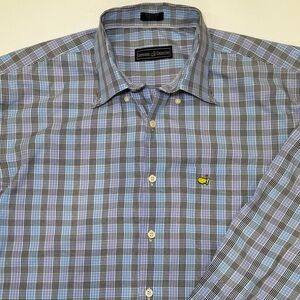 Clubhouse Collection Masters Logo Plaid Button Down Shirt Men’s XL Blue Cotton